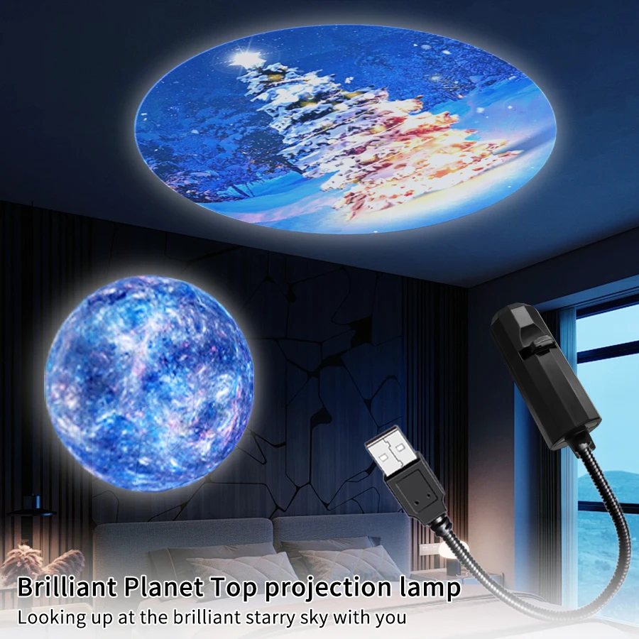USB-Projektionslampe Planet/Halloween/Weihnachten Thema Innendeckenprojektion Nachtlampe für Zimmer Wanddekoration Festival Geschenk