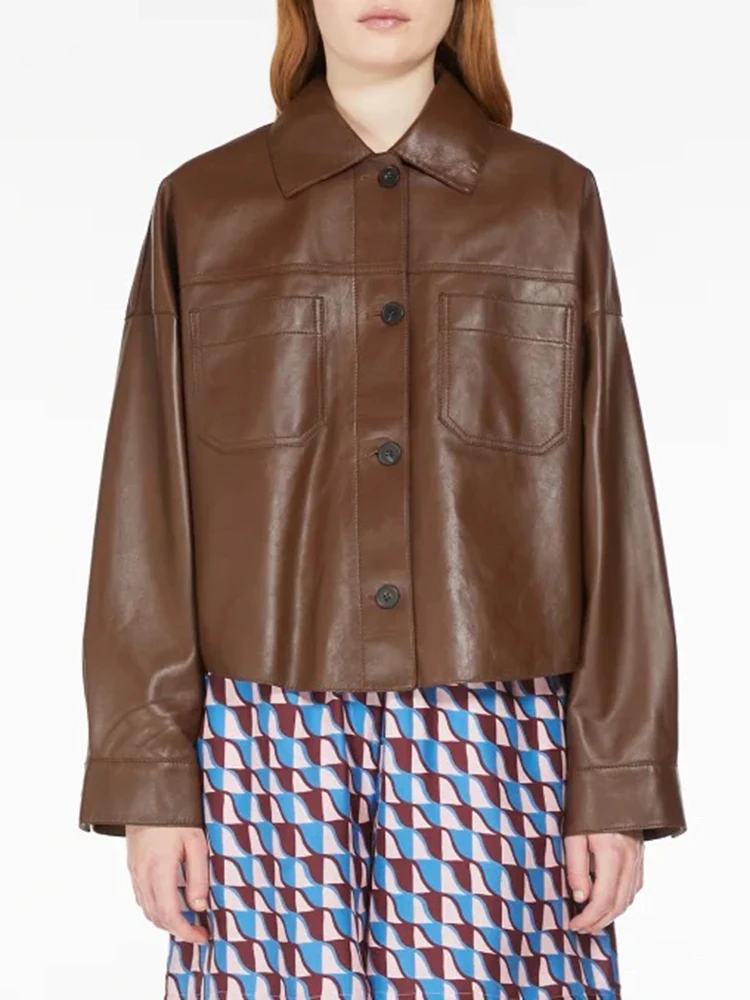 Temperament elegante einreihige kurze Absatz Damen Lederjacke Herbst und Winter neuer Schaffell mantel für Frauen