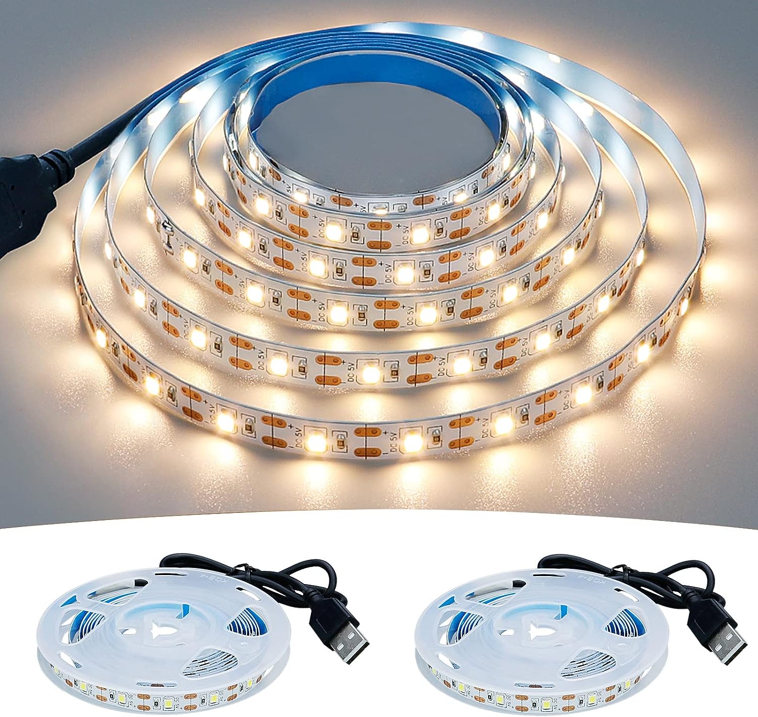 Tiras LED USB de 5V CC 2835, tira de luces LED blancas cálidas, cinta de iluminación de fondo de TV, lámpara de decoración para el hogar, cadena de luces LED de 1 a 5m
