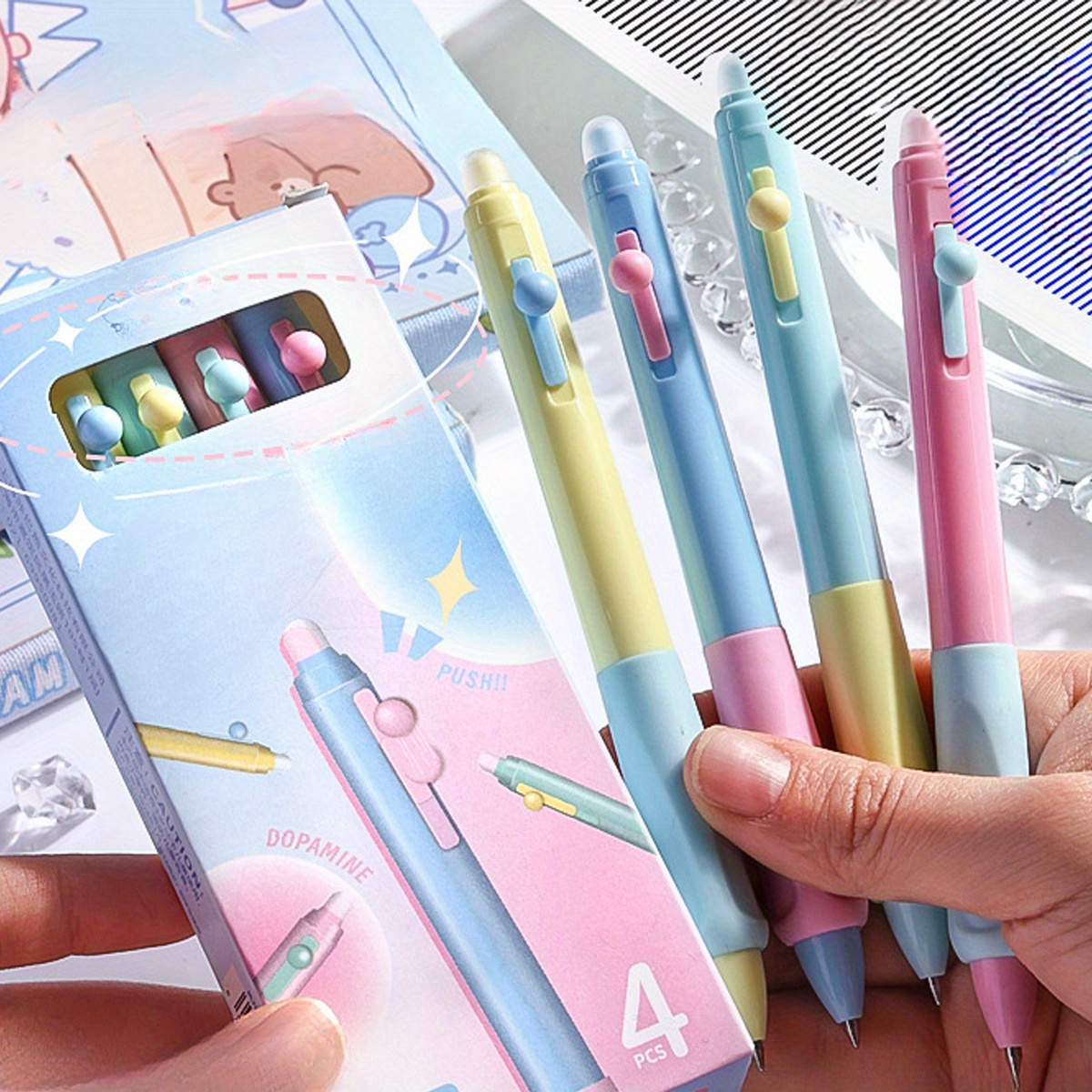 格納式消去可能なゲルペン 細字 0.5 mm、ホワイトアウト不要、数独やクロスワードを完了するための黒/青インク 4 パック