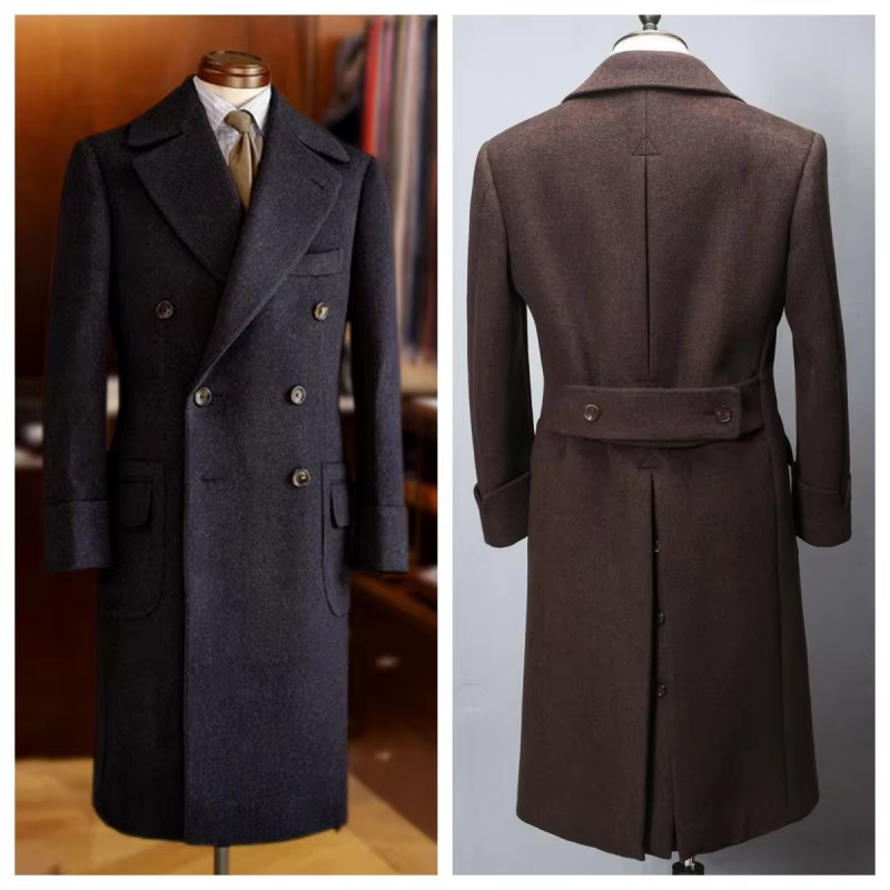 Vintage Men's Long Overcoat Double Breasted Wool Blend Overcoat plus Size Warm Winter Business Jacket Customizable Blazer