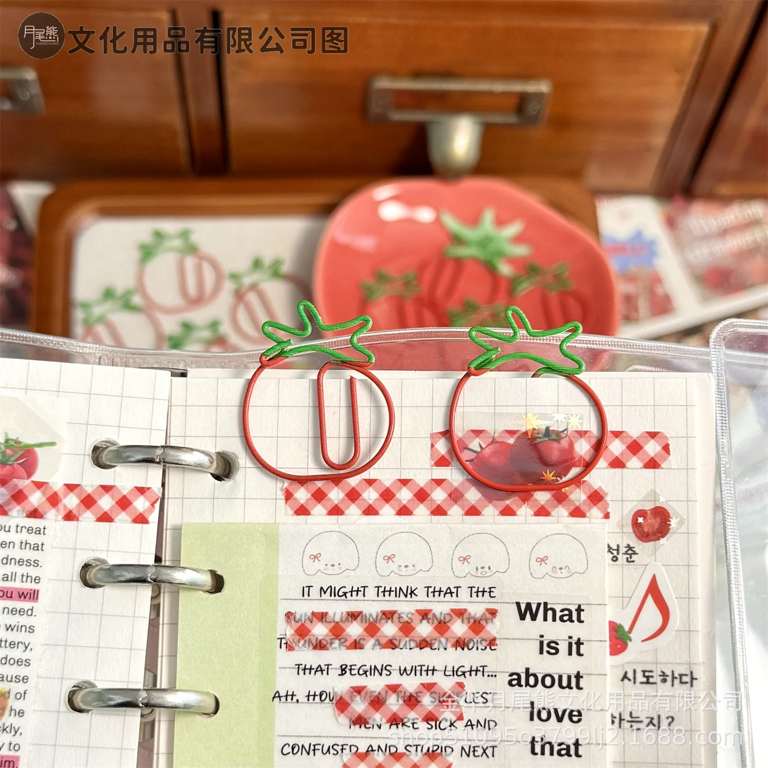 5pcs/set Red Retro Japanese Paper Clip Tomato Strawberry Cherry Scrapbook Paper Clip Book Page Memo Fixed Clips Student Supplies