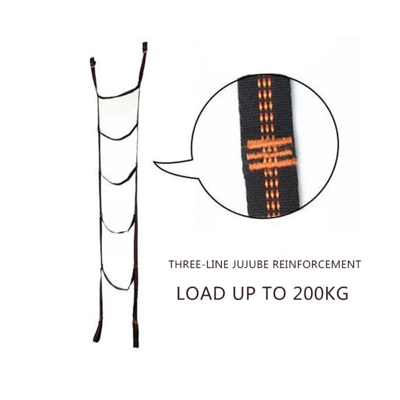 Strong Webbing Ladder 5-step Rope Ladder Swing with Carabiners for Outdoor Tree Climbing Rescue Work School Escape Drill M4YD