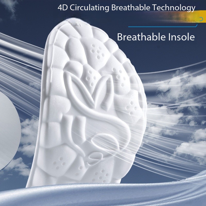 Sports Insoles for Shoes Women Men PU Sole Soft Breathable 4D Shock Absorption Cushion Running Orthopedic Care Insoles for Feet