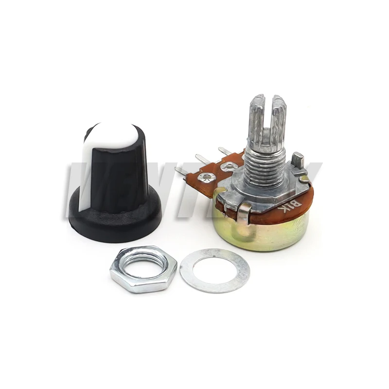 5 juegos WH148 1K 10K 20K 50K 100K 500K Ohm 15mm resistencia de potenciómetro giratorio cónico lineal de 3 pines para Arduino con tapa blanca AG2