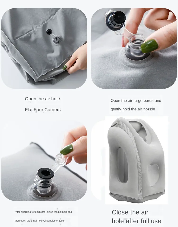 New Pattern Inflatable Travel Pillow Portable Chin Support Neck Pillow for Airplane Car Bus Train Office Nap Rest Support Pillow
