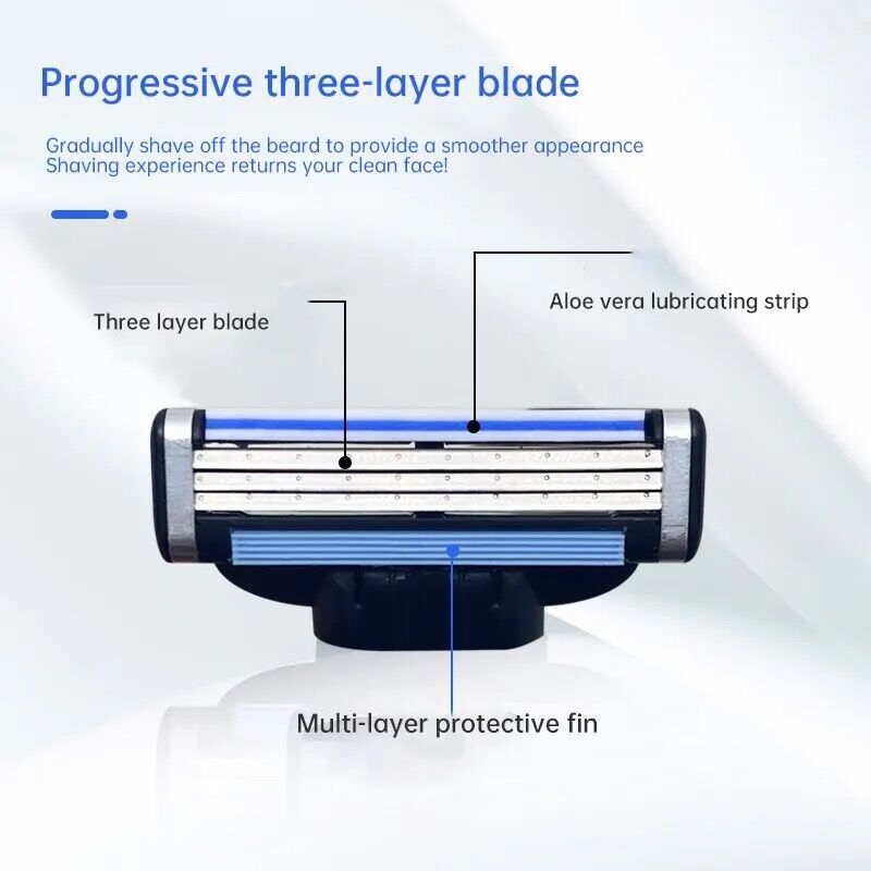 3 Razor Blade for Men Shaver Head Refills Cartridges with Lubrication Strip 3 Layres Blades Fast Cutting Face Beard