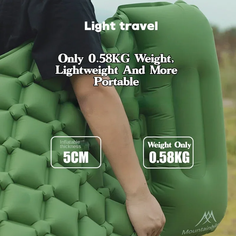 MOUNTAINHIKER-cojín de aire estampado para exteriores, colchón inflable portátil para acampar con reposacabezas, colchoneta de viaje, cama plegable