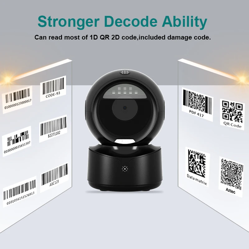 NETUM A5 2D desktop barcodescanner, omnidirectionele handsfree bekabelde USB grote barcodelezer 1D QR-scherm barcodes scannen
