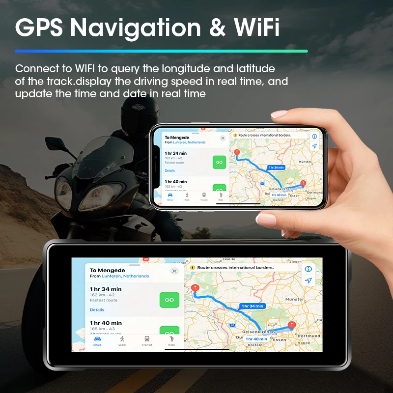 5/7 inch draagbare motorfietsnavigatie Draadloze Carplay Android Auto Waterdichte dubbele Bluetooth-scherm 2K cameramonitor