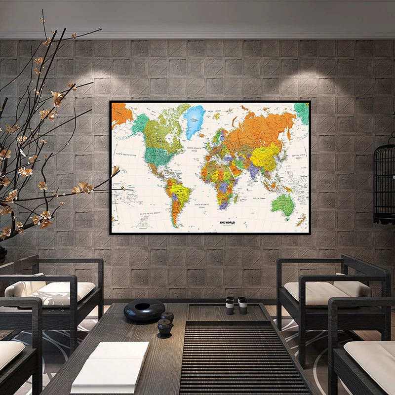 Póster grande de 225x150cm, mapa del mundo, mapa físico no tejido, vista aérea, decoración de pared, telón de fondo de graduación, suministros para oficina y escuela