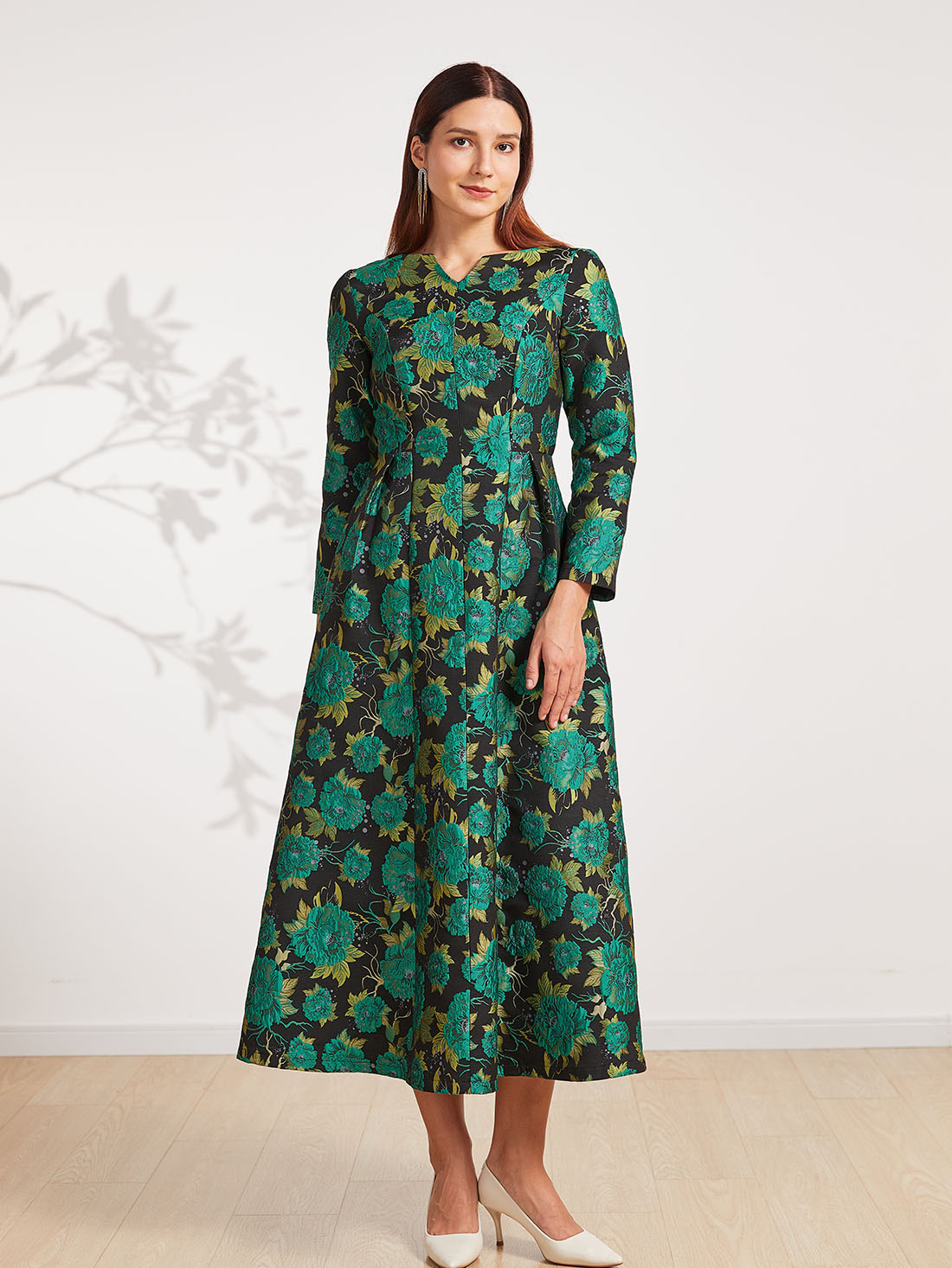 Vintage Vrouwen Feestjurk Lange Bloemen Maxi Jacquard Herfst Jurken Elegante Avond Boho Dames Kleding