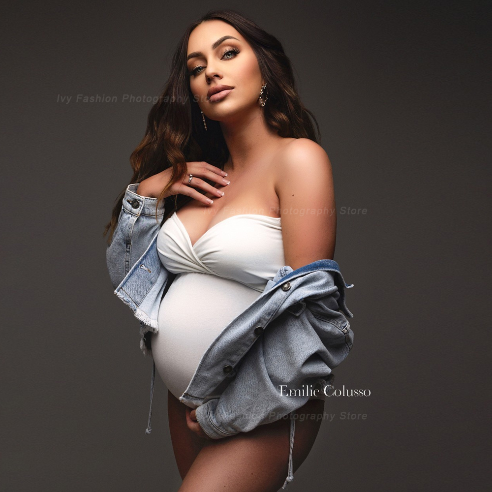 Rekwizyty do fotografii ciążowej Ubrania dla kobiet w ciąży Seksowne body bez ramiączek Rozciągliwa tkanina w dużych rozmiarach