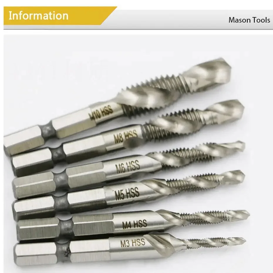 6 ชิ้น M3-M10 สกรู Tap เจาะ Bits Hss Taps Countersink Deburr ชุดเมตริกผสมเหล็กความเร็วสูง 1/4 ใน Quick Change Hex