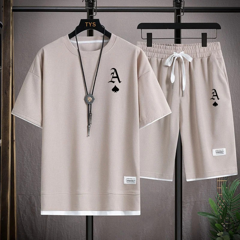 Moda casual masculino terno esportivo de manga curta camiseta e shorts esportivos de verão ao ar livre conjunto de duas peças diário casual