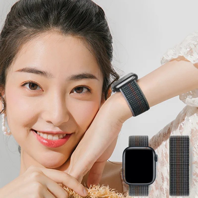 ห่วงไนลอนสําหรับ Apple Watch band 44 มม.40 มม.45 มม.41 มม.46 42 มม.49 มม.44 45 มม.สร้อยข้อมือ iWatch Series 10 9 SE 7 6 5 4 Ultra 2