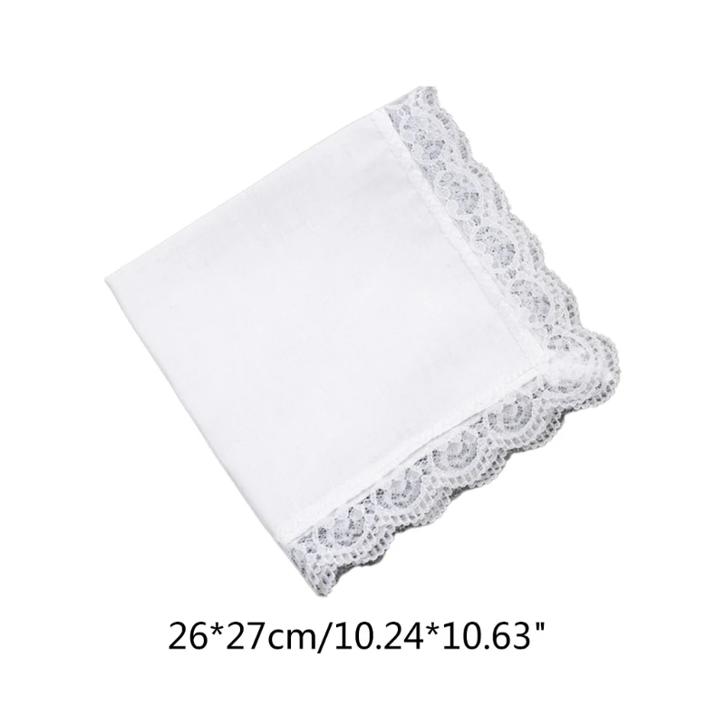 น้ำหนักเบาผ้าเช็ดหน้าสีขาวผ้าฝ้ายลูกไม้ Trim Hankie ล้างทำความสะอาดได้ผ้าเช็ดตัวกระเป๋าผ้าเช็ดหน้าสำหรับผู้ใหญ่งานแต่งงาน H9ED