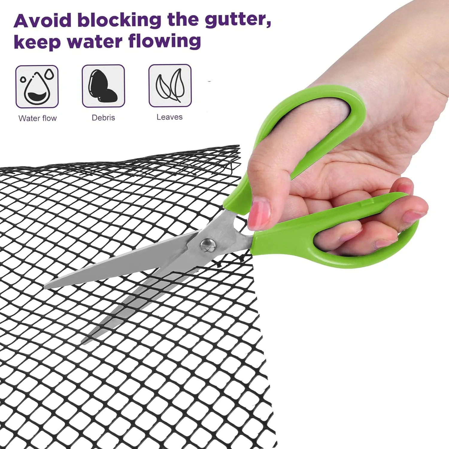 รางน้ําพลาสติกGuardตาข่ายม้วนสวนระบายน้ําProtector Leaf Debris Blockerสําหรับป้องกันท่อระบายน้ําอุดตัน 10 คลิปคงที่