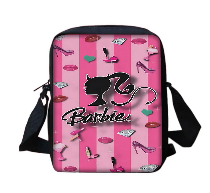 Barbie Impresso Messenger Bag Ombro, Bolsa Casual Criança, Homens e Mulheres, Bolsa de telefone, Bolsa de compras, Meninos e meninas
