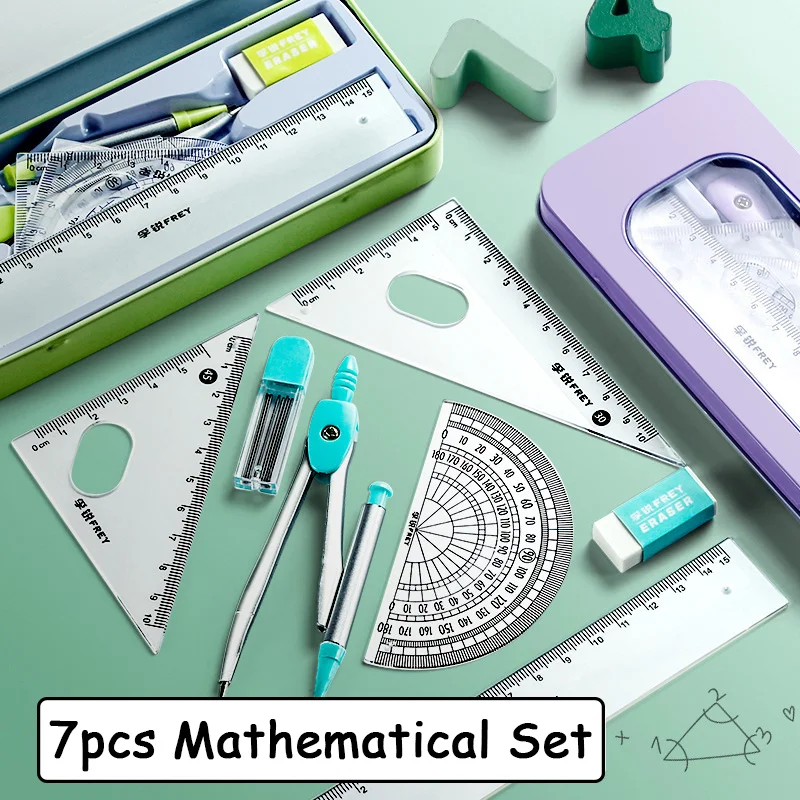 7 Pçs/set Réguas Matemáticas Conjunto Multi-função Profissional Bússola Régua Ferramentas de Desenho Material Escolar Estudantes Papelaria