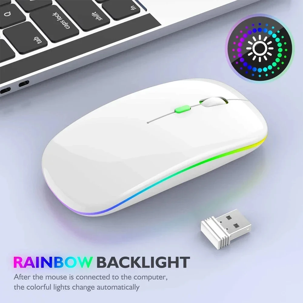 Ratón inalámbrico recargable silencioso retroiluminado con LED ratones PC portátil ordenador Mous 2,4 Ghz receptor Bluetooth modo Dual ratones ópticos