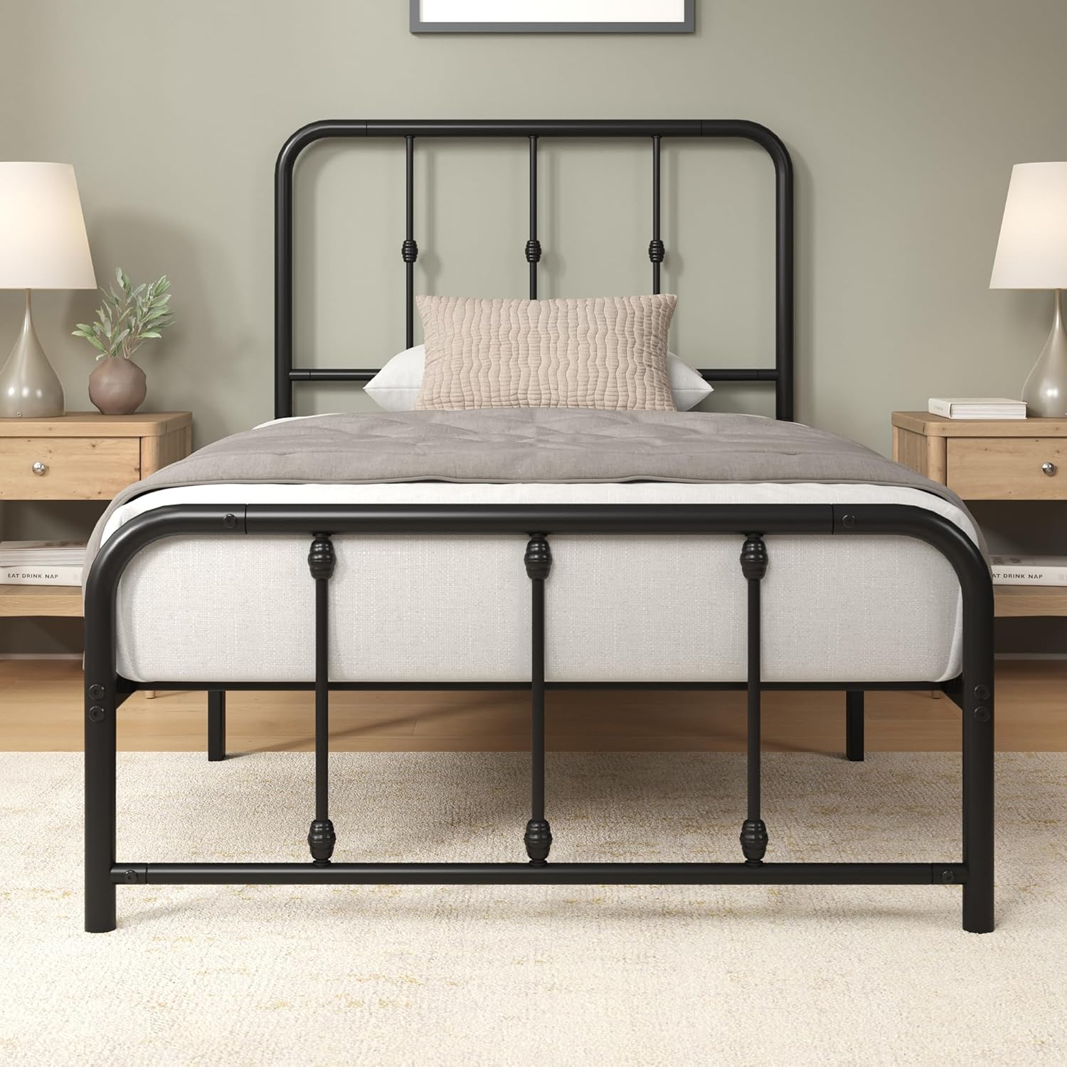 Cama Florence 90x190 cm Somier de Metal con cabecero y piecero Altura 35 cm - Cama con somier de láminas de Metal - Fácil Mon