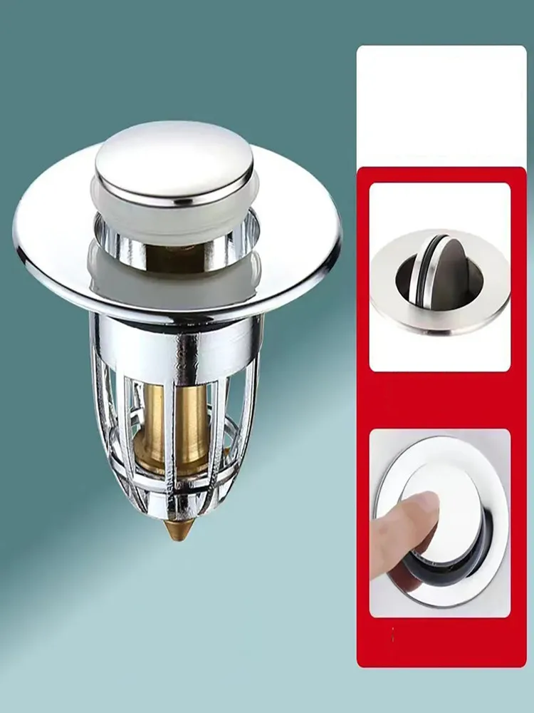 Universal Rebound Abflussstopfen Filter Becken Pop-up Chrom Waschbecken Filter mit Haarfänger Badezimmer Waschbecken Abflussstopfen Einfacher Push-Typ
