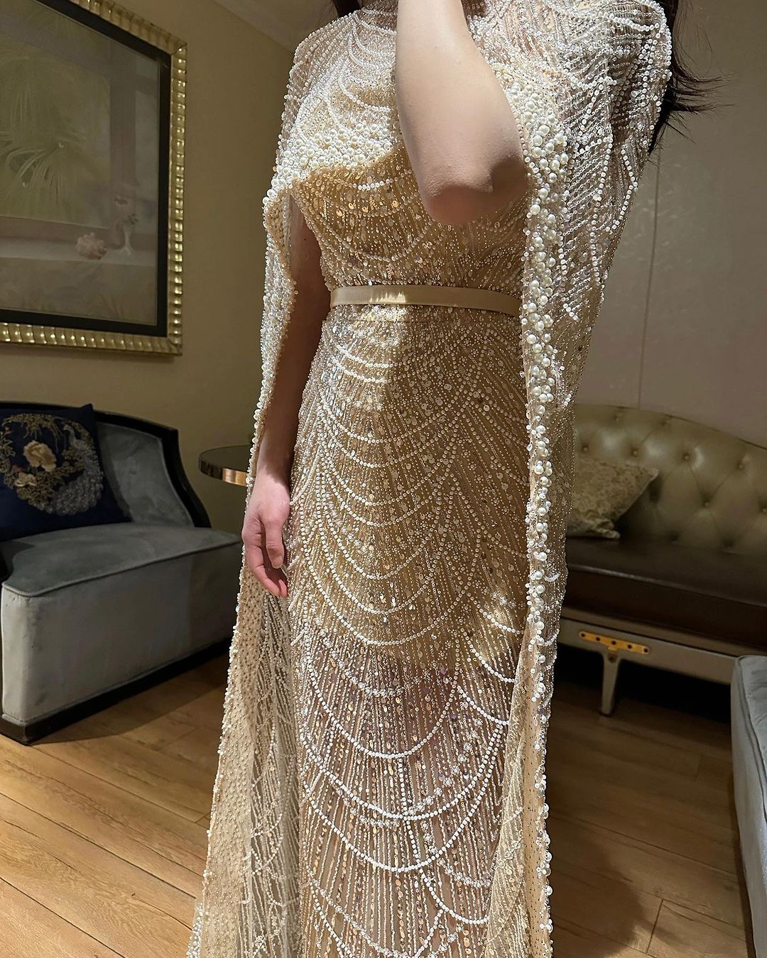 Fatapaese-パーソナライズされたキャップ付きのイブニングドレス,シャンパン,パール,ドバイ,アラビアの人魚,結婚披露宴,有名なウエディング,豪華な真珠