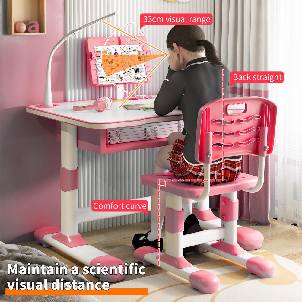 1 Set Ergonomic Kids Study Desk Chair Set, Height Adjustable, Learning Table Chair With LED Light And Drawer, For 3-18 Years