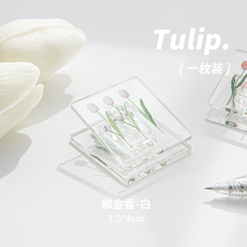 1Pc Tulips File Folder Cute Small Clip Transparent DIY Acrylic Simple Color Clip Student Stationery Supplies Kawaii