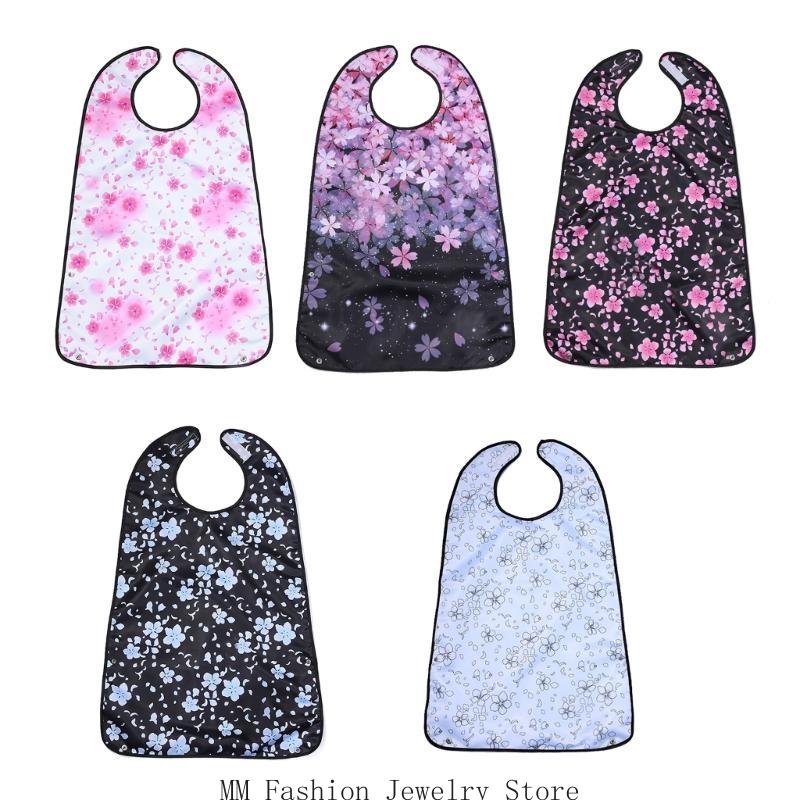 Waterproofing Adult Dining Bib Scarf for Elderly Comfortable Reusable Clothing Protector Fashionable Flower