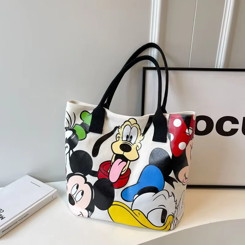 Disney Mickey Mouse Cartoon Canvas Tote Handtas met grote capaciteit - Damesmode schoudertas met ritssluiting en knoopsluiting