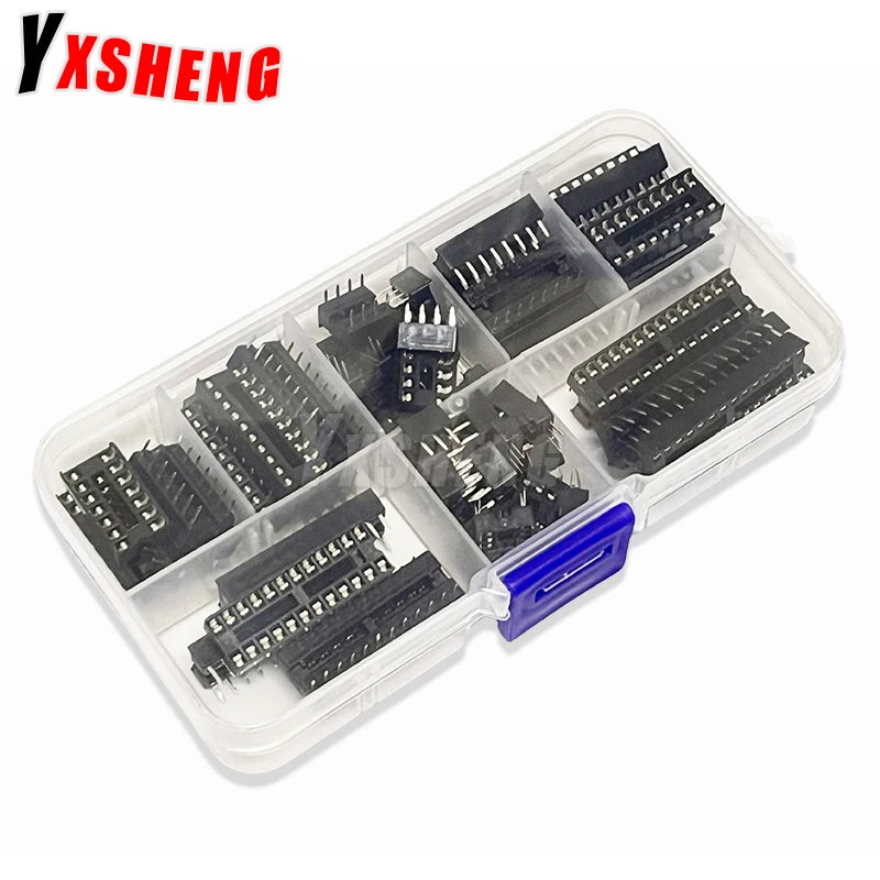66PCS/lot with Box DIP IC Sockets Adaptor Solder Type Socket Kit 6 8 14 16 18 20 24 28 Pin DIP-6 DIP-8 DIP-14 IC Connector