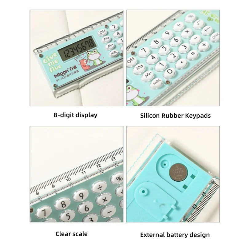 1pc Ruler Calculator Cartoon Cute Student Learning Supplies Learning Stationery Ruler MiNi Electronic Ruler Calculator Dual Use