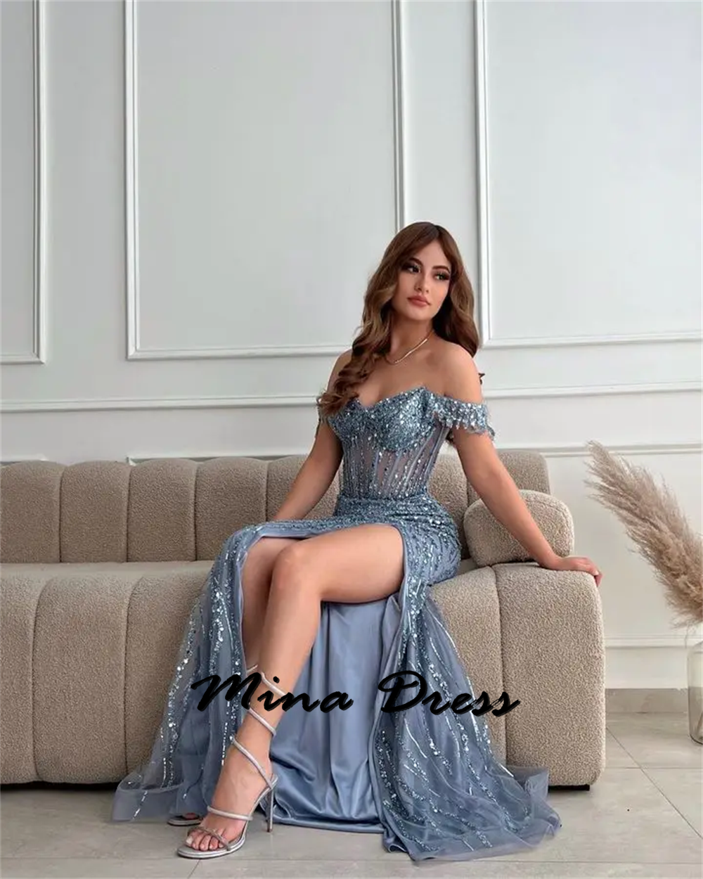 Strapless Elegant Party Dresses Woman Sequins Sleeveless Luxurious Women's Evening Dresses for Special Occasions Removable Dress