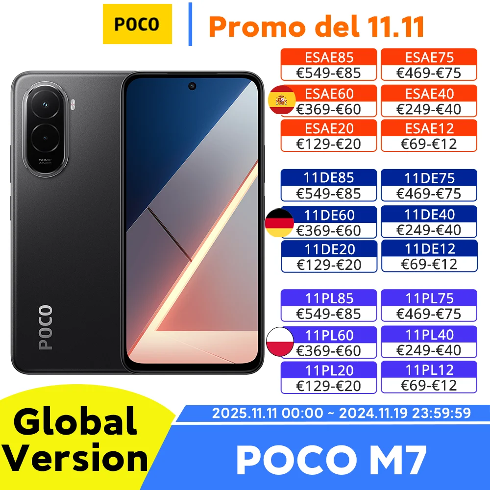 POCO M7 Versione globale Telefono cellulare 6.9 ''144Hz FHD + DotDisplay 7000mAh Batteria 50MP Fotocamera 33W Ricarica NFC Snapdragon 685