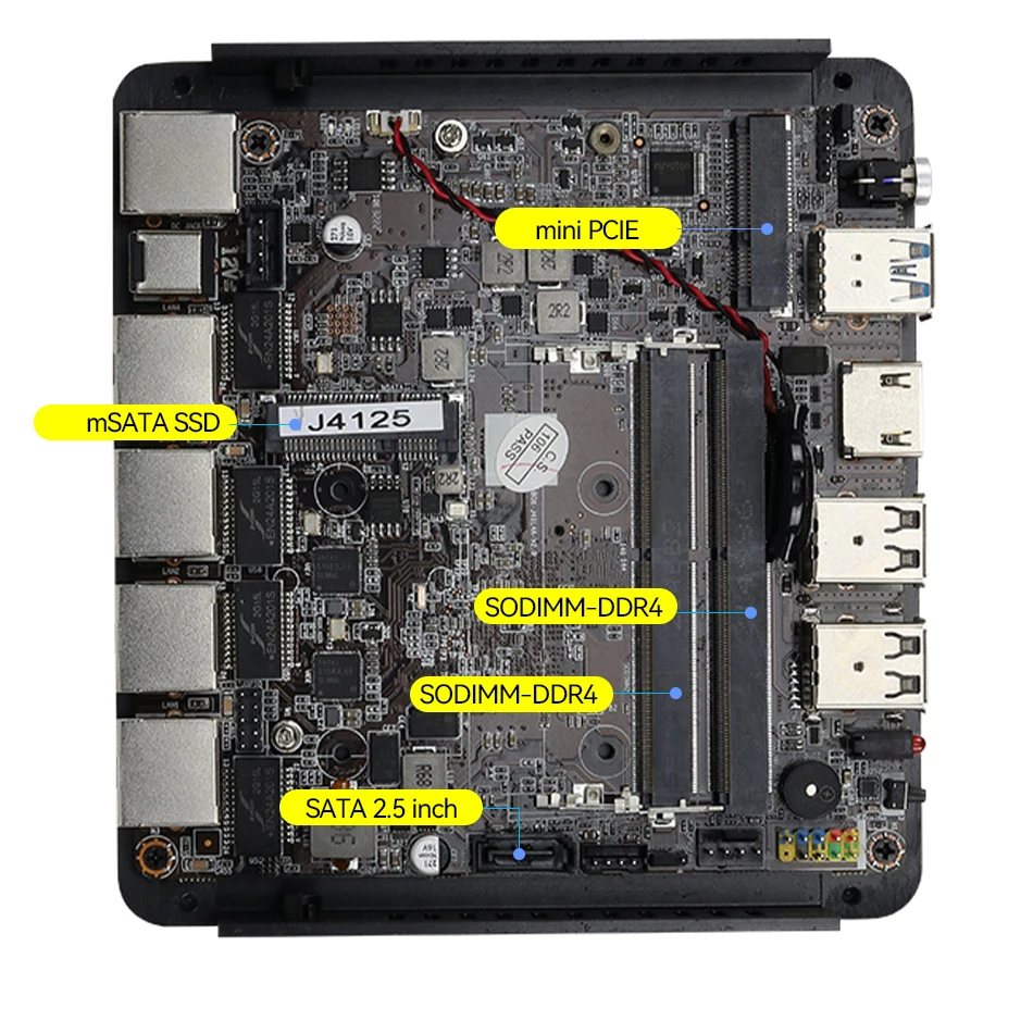 Quạt Không Cánh Mini PC Mềm Router Intel Celeron J4125 Quad Lõi 4x LAN 2.5G Intel I225V NIC Friewall Thiết Bị