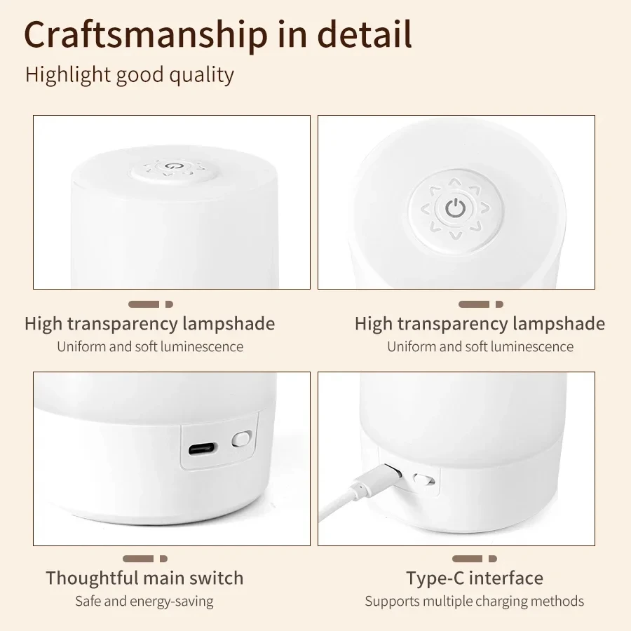 Lampada da tavolo ricaricabile USB a luce notturna a LED con interruttore di telecomando Lampada da comodino dimmerabile a 3 colori Decorazione della camera da letto