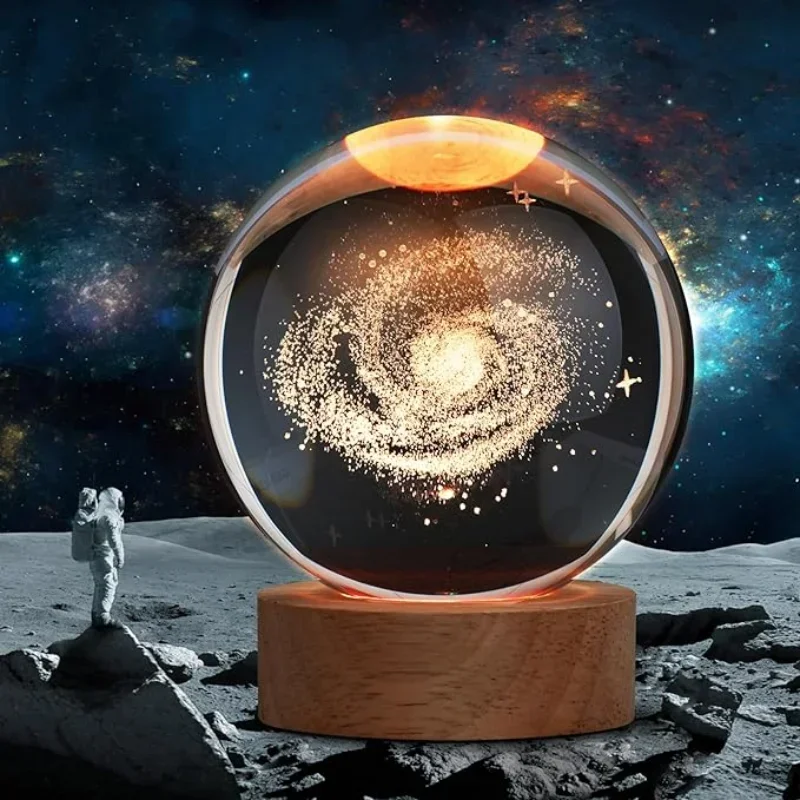 Lámpara de luz nocturna con bola de cristal 3D, planeta de cristal grabado con láser, sistema Solar, globo, regalo de astronomía, decoración del hogar de cristal de cumpleaños