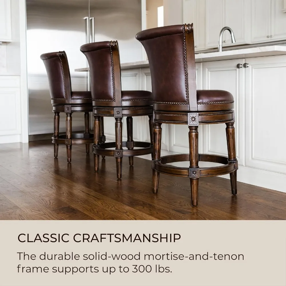 Pullman 26 Inch Tall Counter Height Upholstered Barstool with Back in Dark Walnut Finish with Vintage , Set of 3