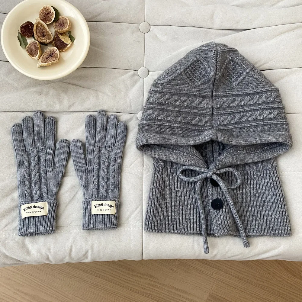 Koreaanse Muts en Handschoen Set voor Vrouwen Warme Mutsen Sjaal Imitatie Kasjmier Gebreide Zachte Sjaal Split Vinger Trui Hoed