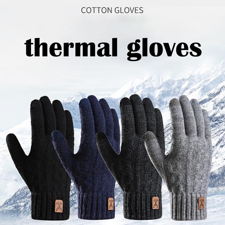 New men's warm gloves for winter touch screen plus velvet thickened cold-proof and warm wool knitted gloves