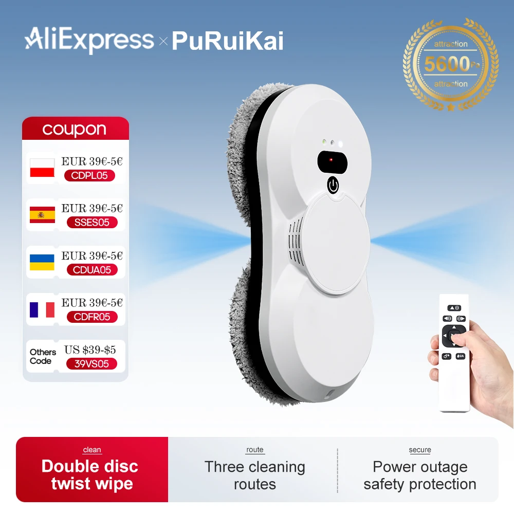 PuRuiKai robot eléctrico limpieza automática de ventanas Aspiradora robótica, con control remoto, spray automático bidireccional