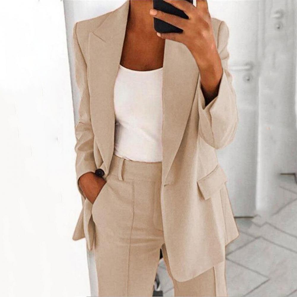 Turndown Collar Women Blazer Long Sleeve Buttons Blazer for Dating Suit Jacket Solid Color Women's Coat