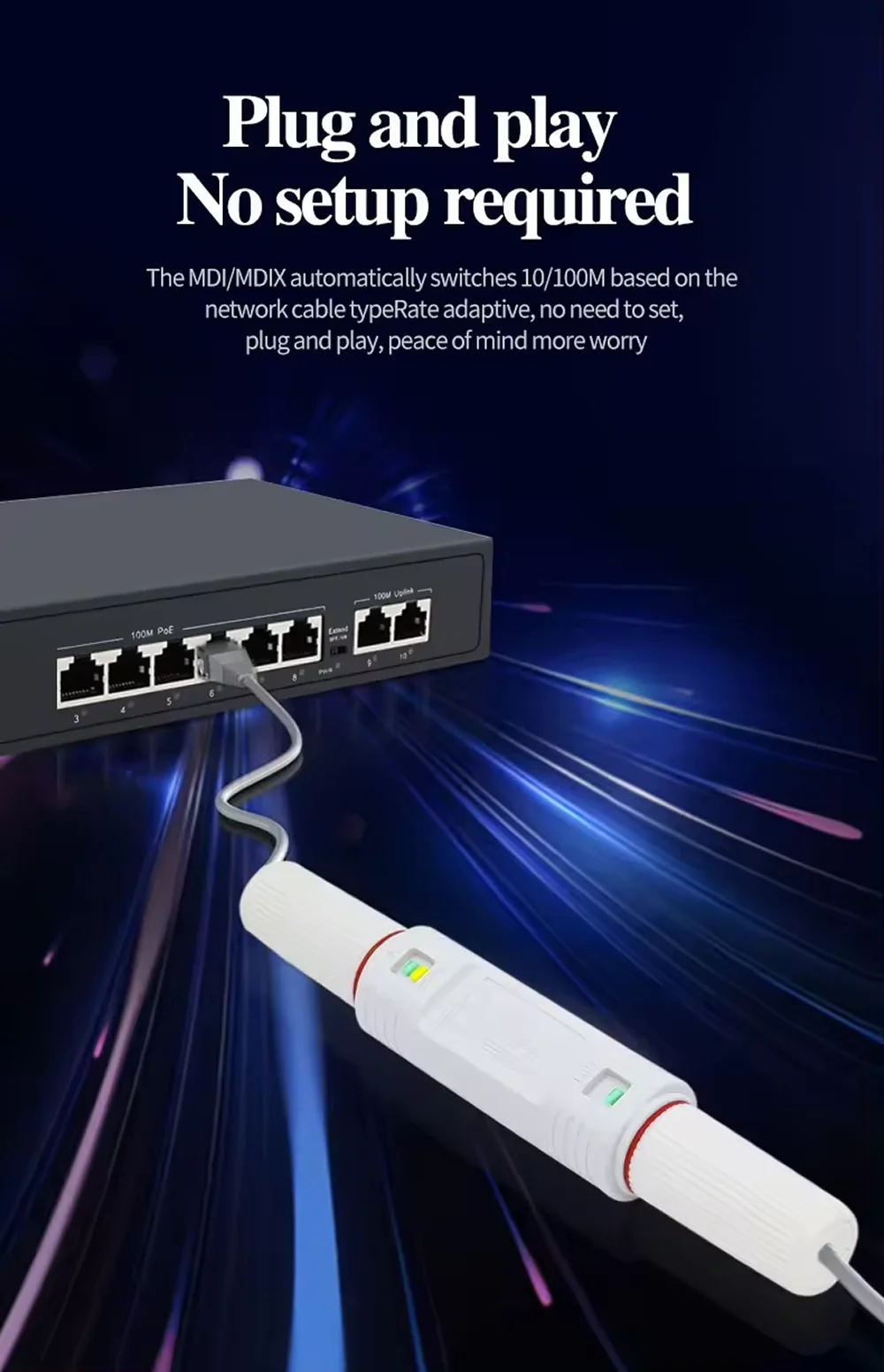 Extensor/repetidor POE, extensión impermeable, adaptador de inyector POE IEEE802.3at/af Plug & Play para interruptor PoE, cámara IP NVR
