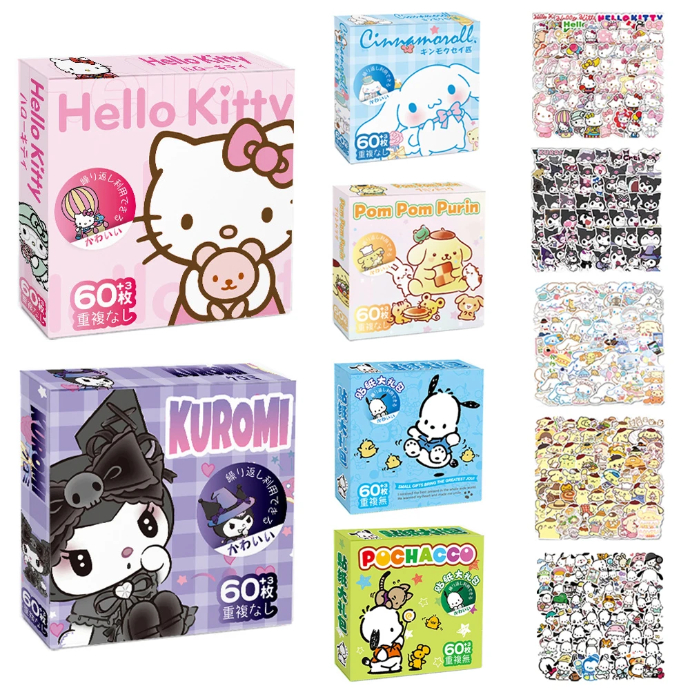 60 pezzi Sanrio Hello Kitty Kuromi Cinnamoroll Pochacco adesivi per bambini ragazze fai da te laptop telefono diario simpatico cartone animato Sanrio adesivo