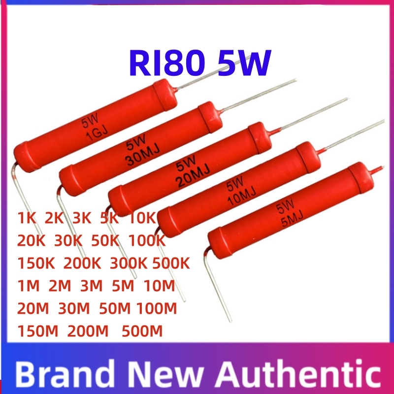 10PCS RI80 Hochspannungswiderstand 1W 2W 5W 1M 30M 40M 50M 5K 10K 300K Ohmischer Dickschichtwiderstand