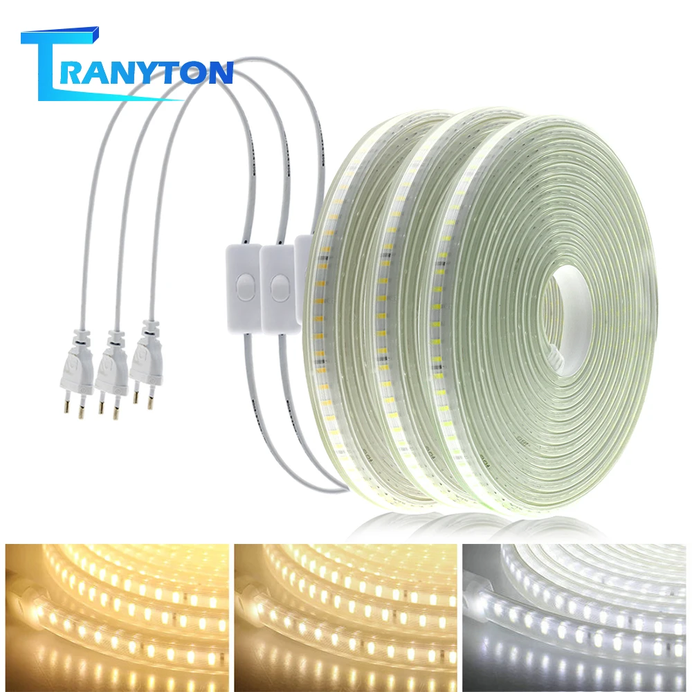 220-V-LED-Streifen, 120 LEDs, 8 W/m, mit EU-Stecker und Schalter, nicht blendend, flexibles LED-Licht, wasserdichtes LED-Band für den Außenbereich