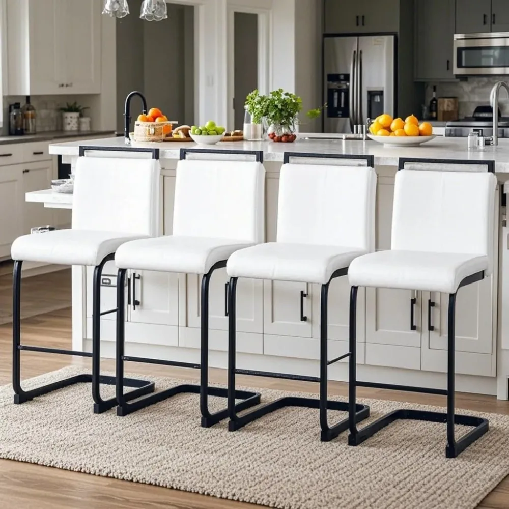Counter Height Bar Stools Set of 4, Counter High Chairs with Painted Metal Legs-back, Barstools for Kitchen Island, Bar Stool