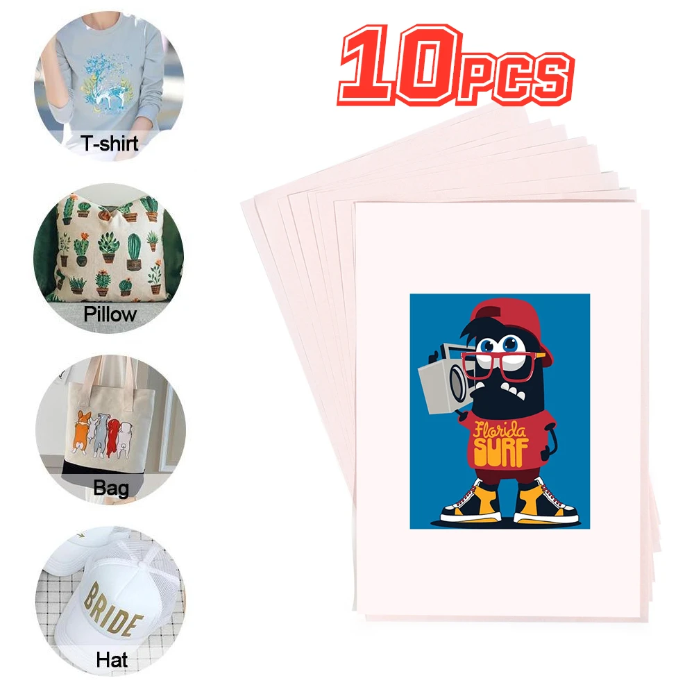 10PCS A4 Papier Größe Sublimation Wärme Transfer Für Polyester T-Shirt Stoffe Kleidung Tasse Kissen Muster Malerei Transfer Papier